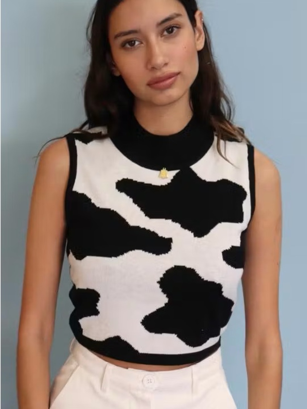 Fashion Brand Company Black & White Cow Print Cropped Tank